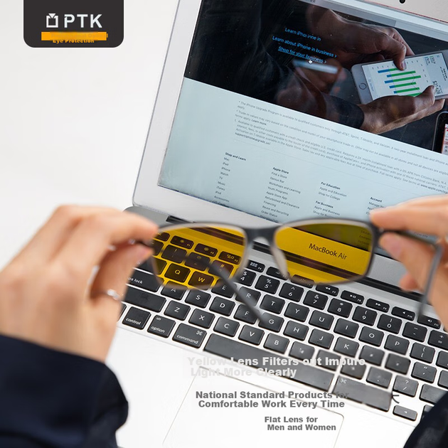 Окуляри PTK, що блокують синє світло, високий захист 99%, захисні окуляри для офісного комп'ютера, окуляри для ігрового телефону з прозорими лінзами, надлегкі, лише 12 г - изображение 5