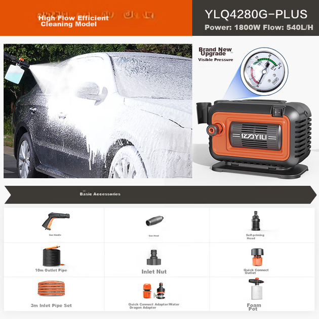 Автомойка высокого давления Yili 4280G-P1800W, бытовая уборочная машина, пистолет-распылитель воды высокого давления, машина для мойки автомобилей, насос для мойки автомобилей высокого давления - Фото 4 Автомойка высокого давления Yili 4280G-P1800W, бытовая уборочная машина, пистолет-распылитель воды высокого давления, машина для мойки автомобилей, насос для мойки автомобилей высокого давления - изображение 4