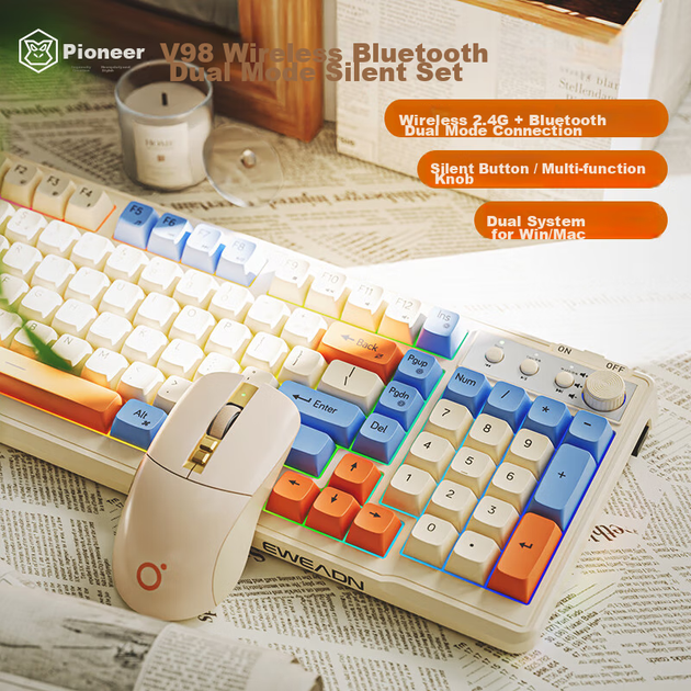 Комплект беспроводной EWEADN V98 Wireless/Bluetooth/USB Orange - изображение 2