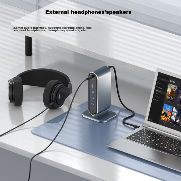Вертикальная док-станция Acer Type-C с поддержкой HDMI/VGA, зеркалированием экрана HD, портом Gigabit Ethernet 4K и USB-концентратором, совместимая с ноутбуками MacBook и Huawei. - зображення 8