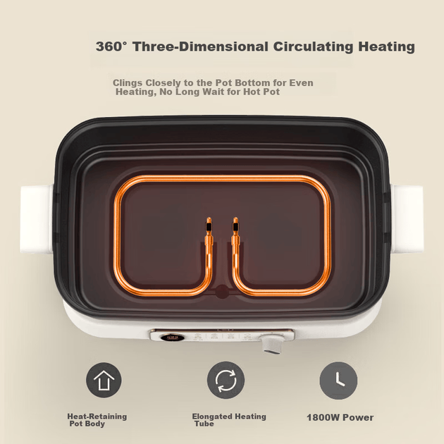 Електрична каструля Liven Electric Hot Pot, електрична каструля для приготування їжі, гаряча каструля, спеціальна каструля для 3-7 осіб, знімна багатофункціональна електрична каструля для приготування їжі та барбекю, 7 л, багатоцільова каструля DHG-710 - изображение 7