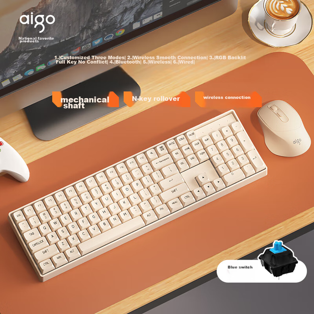 Комплект бездротовий Aigo CK104 Wireless White - зображення 7