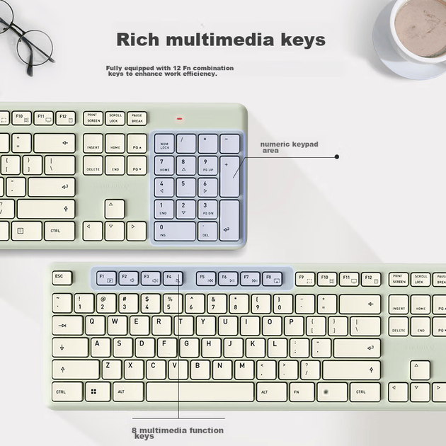 Беспроводная клавиатура и мышь CHERRY DW2300 для бизнеса, офиса, дома, ноутбука, полноразмерная, тихая, портативная, эргономичный дизайн, свежий зеленый цвет. - изображение 7