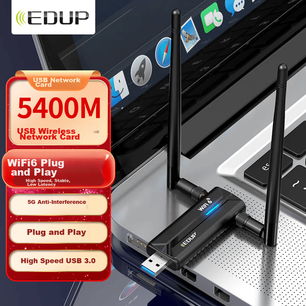 EDUP AX5400M Беспроводной сетевой адаптер WiFi 6 без драйверов, USB 3.0, гигабитный высокоскоростной игровой 5G, мощный внешний приемник WiFi для настольных компьютеров и ноутбуков EP-AX1671S - изображение 4