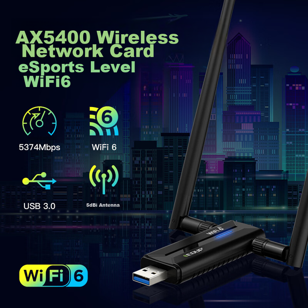 EDUP AX5400M Беспроводной сетевой адаптер WiFi 6 без драйверов, USB 3.0, гигабитный высокоскоростной игровой 5G, мощный внешний приемник WiFi для настольных компьютеров и ноутбуков EP-AX1671S - изображение 5