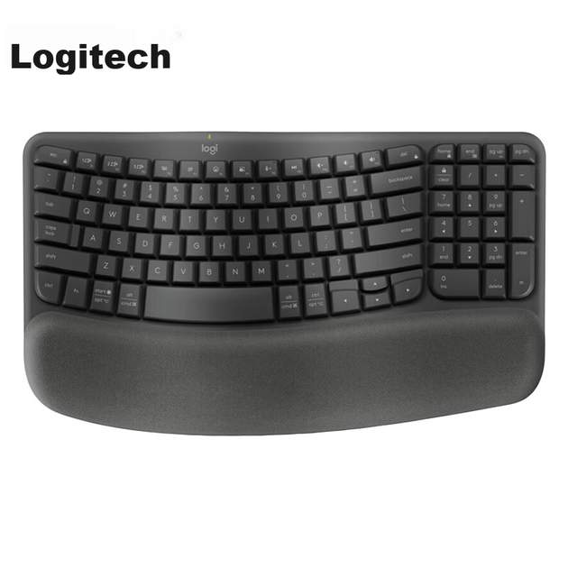 Клавіатура Logitech Wave, ергономічна клавіатура, офісна клавіатура, бездротова синя клавіатура з м'якою підставкою для рук, підключається до 3 пристроїв, графітово-чорна, 99 клавіш - зображення 5