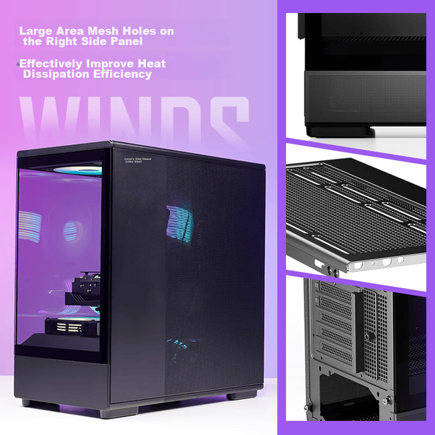 Корпус для настільного комп'ютера Aigo Starry Sky Black з вертикальним потоком повітря / материнська плата M-ATX / водяне охолодження 240 мм / панорамний огляд 270° / відеокарта 5090 - изображение 5