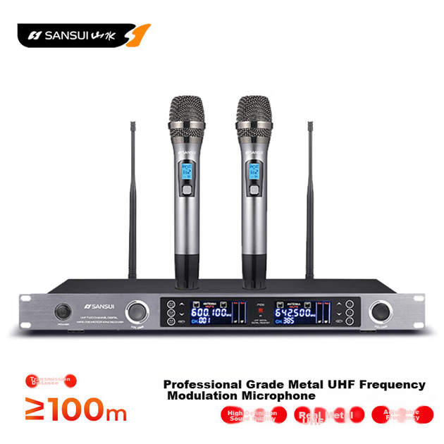 Микрофон беспроводной SANSUI H2S, ручной, с двумя микрофонами, профессиональный - изображение 4