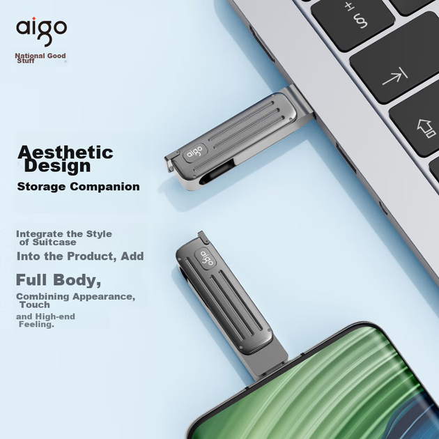 Флеш-накопичувач Aigo 256 ГБ типу C USB 3.2 високошвидкісний, W381 швидкість читання 220 МБ/с, сумісний з телефонами та комп'ютерами, офісний USB-накопичувач для бізнесу, портативний флеш-накопичувач для подорожей - зображення 7