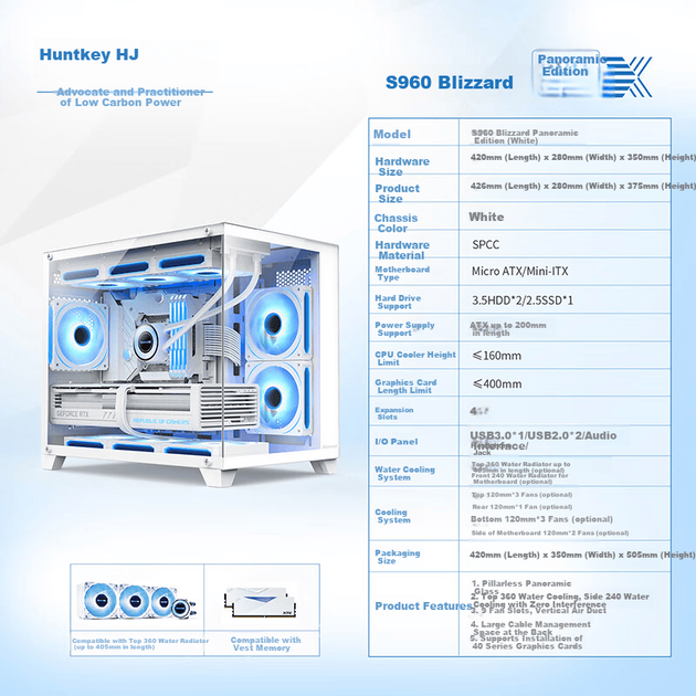 Корпус Huntkey S960 Storm Snow X White Panoramic Edition Seaside View - изображение 5