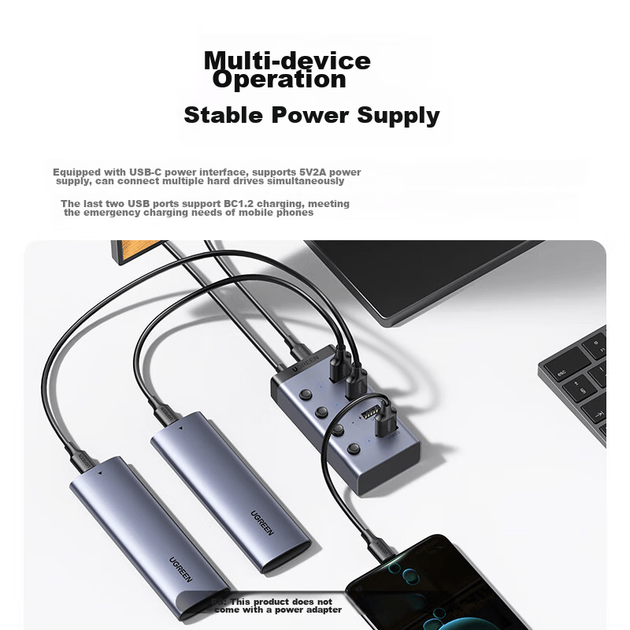 USB-концентратор UGREEN 3.0, док-станция для расширения высокоскоростного соединения, удлинительный кабель для ноутбуков и настольных компьютеров, жестких дисков, клавиатуры и мыши. - изображение 6