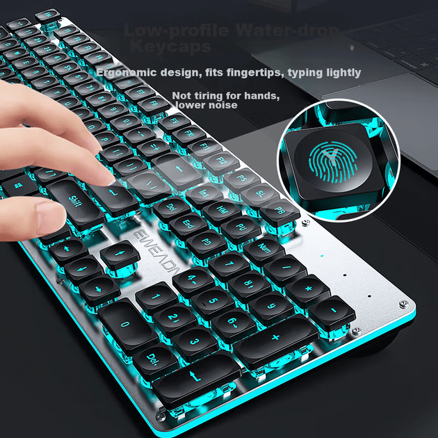 Беспроводная клавиатура и мышь EWEADN X7S с Bluetooth, двухрежимная, с механическим управлением, 104 клавиши, для настольного компьютера, ноутбука, ультратонкая, низкопрофильная, игровая, эргономичная. - Фото 8 Беспроводная клавиатура и мышь EWEADN X7S с Bluetooth, двухрежимная, с механическим управлением, 104 клавиши, для настольного компьютера, ноутбука, ультратонкая, низкопрофильная, игровая, эргономичная. - изображение 8