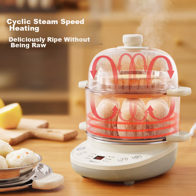 Пароварка Bear Egg Cooker, двухслойная многофункциональная пароварка для домашнего использования, пароварка из нержавеющей стали для приготовления завтраков, выпечки и закусок, программируемый таймер с функцией автоматического отключения, ZDQ-C14Q8 - изображение 5