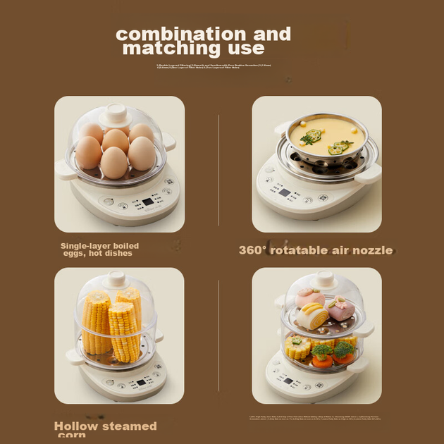 Пароварка Bear Egg Cooker, двухслойная многофункциональная пароварка для домашнего использования, пароварка из нержавеющей стали для приготовления завтраков, выпечки и закусок, программируемый таймер с функцией автоматического отключения, ZDQ-C14Q8 - изображение 9