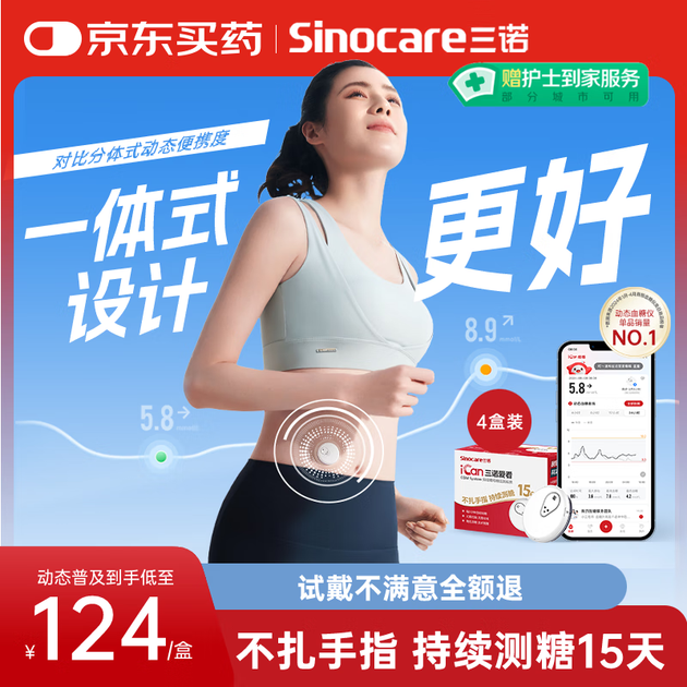 Система непрерывного мониторинга уровня глюкозы Sinocare i3 с бесконтактным вводом иглы, калибровка без необходимости установки иглы, 15 дней без досмотра, 4 упаковки. - изображение 4
