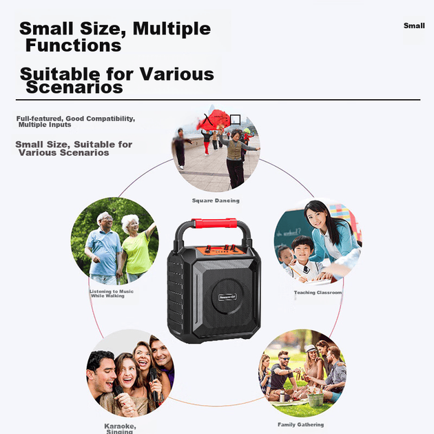 Бездротова Bluetooth-колонка Newmine K220, звукова система Square Dance, портативний сабвуфер з високою гучністю для вулиці, домашній караоке-плеєр, гучномовець для вуличних торгових автоматів, версія з одним мікрофоном - зображення 8
