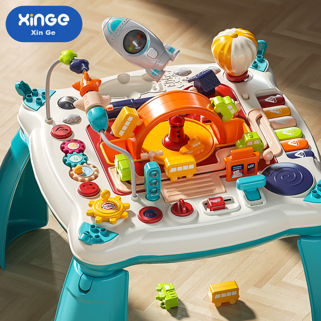 Детский игровой столик Xinge, многофункциональный обучающий музыкальный столик, для детей от 0 до 2 лет, подарок на день рождения новорожденного. - изображение 4