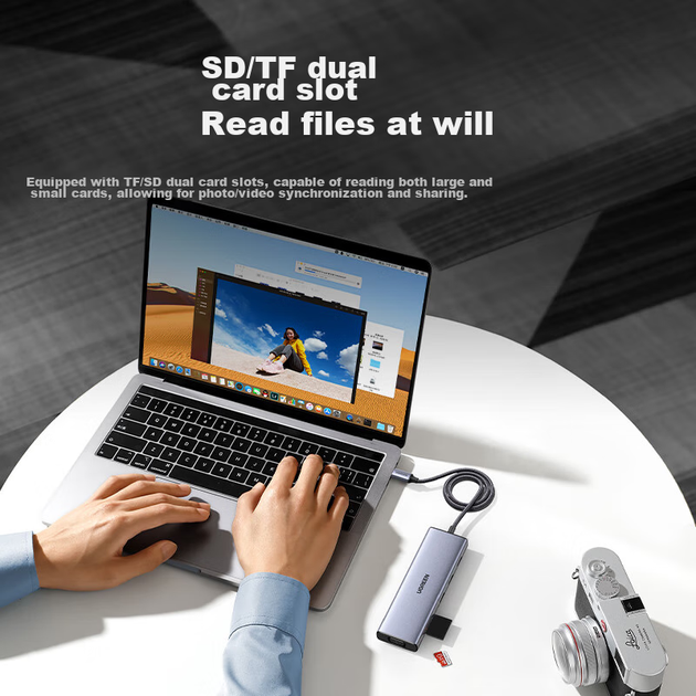 Док-станція розширення UGREEN Type-C, концентратор USB-C на HDMI Thunderbolt 4, мережевий кабель-адаптер, кабель 1,5 м, сумісний з кард-рідером, підходить для ноутбуків Apple 16/17 Huawei та iPad - зображення 9