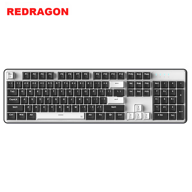 REDRAGON KS104-B Механічна клавіатура, Дротова офісна клавіатура, Комп'ютерна клавіатура, Новорічний подарунок, Чорно-біла, Сині перемикачі - зображення 9