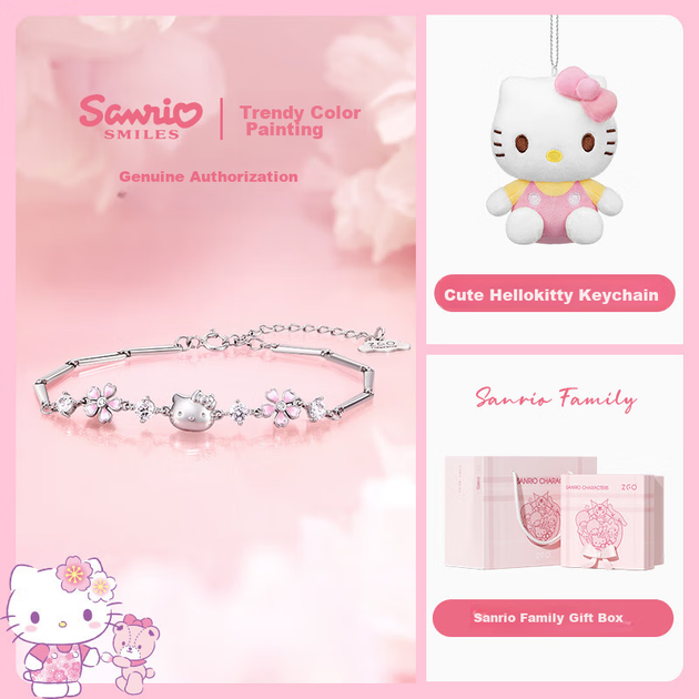Браслет Chaosehui Sanrio HelloKitty з чистого срібла для жінок, розкішна високоякісна подарункова коробка на день народження для дівчини 6029 - изображение 7
