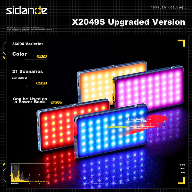 Sidande X2049S Link Fill Light, портативний кишеньковий ліхтар для фотографій, світлодіодний повнокольоровий RGB-ліхтар для зовнішньої портретної зйомки, велика ємність, довговічний ліхтар для камери з функцією гарячого башмака - зображення 4
