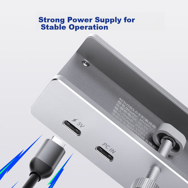 ORICO Type-C Hub, USB 3.0 Hub Expansion Dock, алюмінієвий сплав Clip-On, високошвидкісний подовжувач для настільних комп'ютерів та ноутбуків з портом живлення MH4PC - изображение 3
