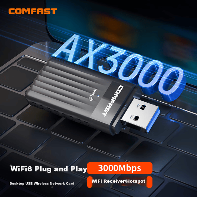 Беспроводной сетевой адаптер COMFAST AX3000 USB, не требующий установки драйверов, WiFi 6 для настольных компьютеров и ноутбуков, двухдиапазонная гигабитная сеть 5G, высокоскоростной приемник WiFi для компьютера CF-970AX - изображение 4