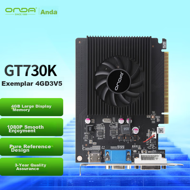 Видеокарта ONDA GT730K Dianfan 4GD3 V5, 902/1333 МГц, 4G/64 бит, предназначена для работы с офисными и развлекательными приложениями. - изображение 4