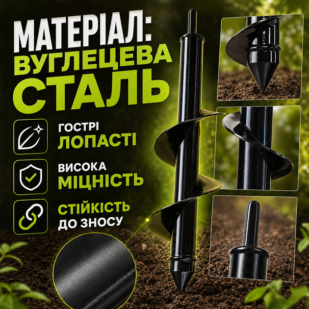 Бур садовый для дрели 300х80 мм шнековый для бурения грунта посадки растений и установки столбов - изображение 3