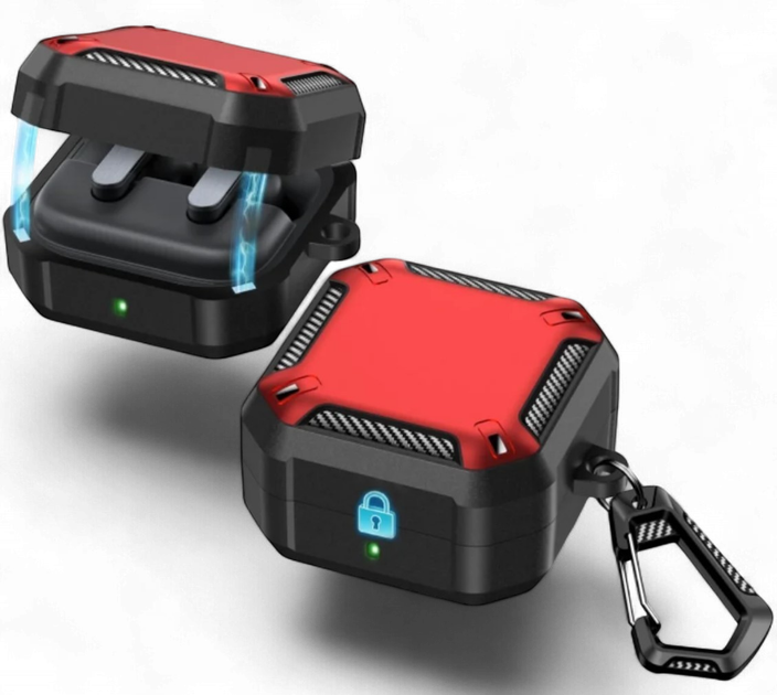 Чехол Primo Magnet Lock Rugged TPU для наушников Samsung Galaxy Buds 4 / Buds 4 Pro с карабином - Black/Red - изображение 2