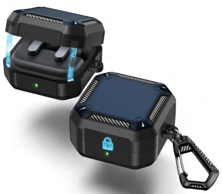 Чохол Primo Magnet Lock Rugged TPU для навушників Samsung Galaxy Buds 4 / Buds 4 Pro з карабіном - Black/Dark Blue - зображення 2
