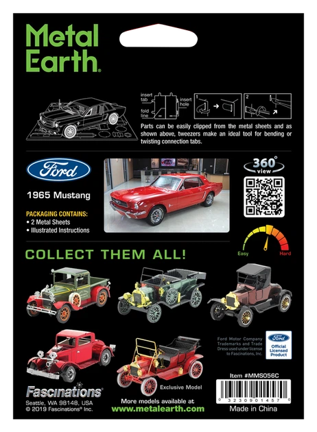 Металевий 3D конструктор "1965 Ford Mustang Coupe, Red Version", Metal Earth, MMS056C - изображение 8