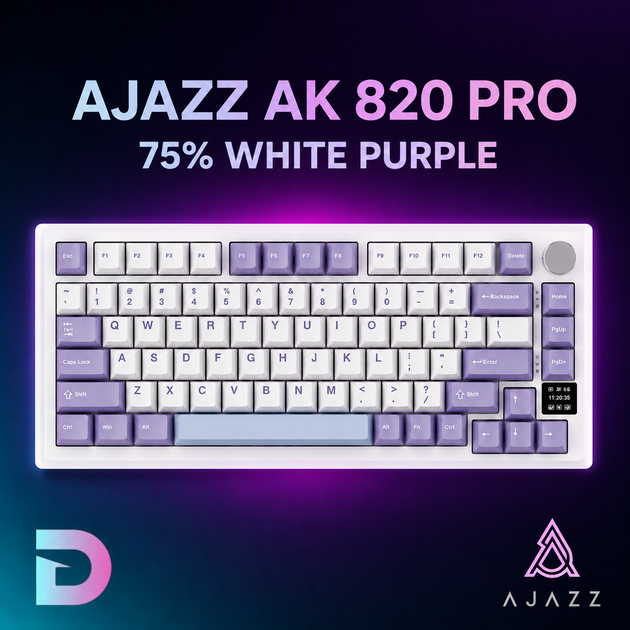 Беспроводная механическая клавиатура AJAZZ AK 820 pro 75% White Purple - изображение 6