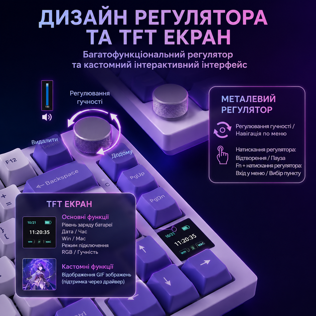 Беспроводная механическая клавиатура AJAZZ AK 820 pro 75% White Purple - изображение 8