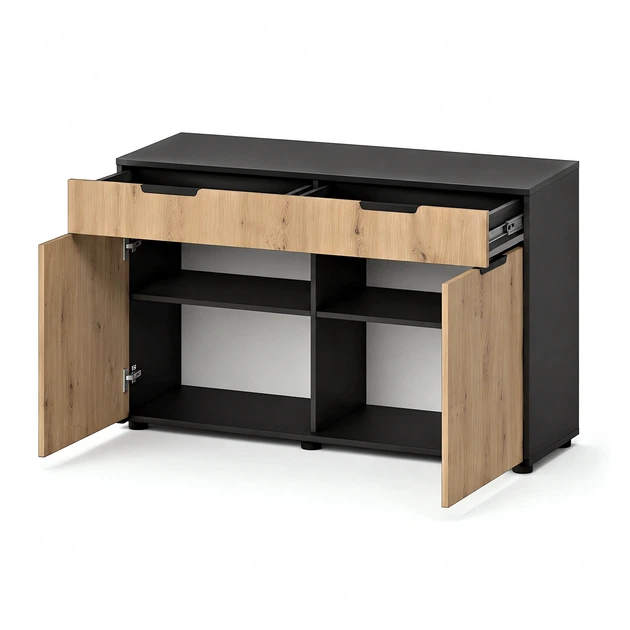 Стильный комод Nola 1200х450х750 с ящиками, дверцами и полками Дуб Артизан/Антрацит - изображение 5