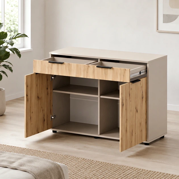 Стильний комод Nola 1200х450х750 з шухлядами та полицями Дуб Артізан/Кашемір - зображення 6
