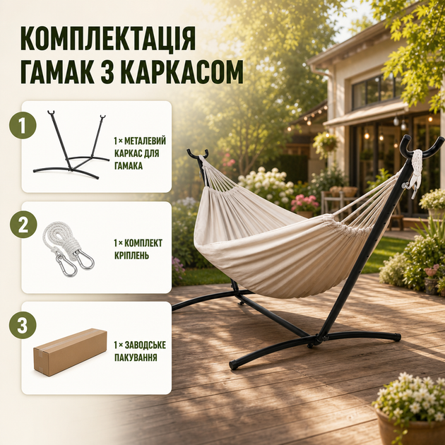 Металевий каркас для гамака GardenLine HAM2535, 260 × 107 × 100 см - зображення 2
