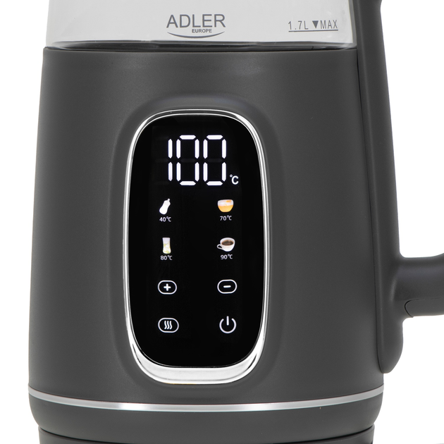 Чайник з регулятором температури Adler AD 1305 GS grey silver 1,7L LED 40–100°C - изображение 3