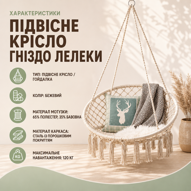 Садова підвісна гойдалка GardenLine HAM2696 - Фото 4 Садова підвісна гойдалка GardenLine HAM2696 - зображення 4