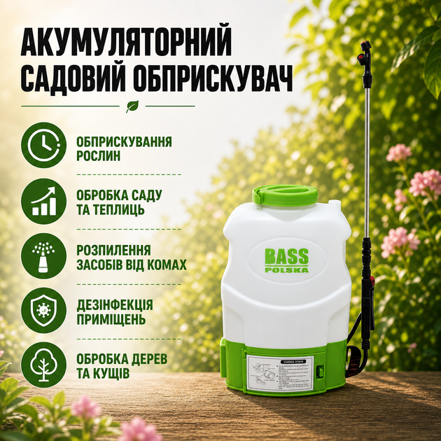 Аккумуляторный садовый опрыскиватель Bass Polska 8620, объемом 20 л - изображение 3