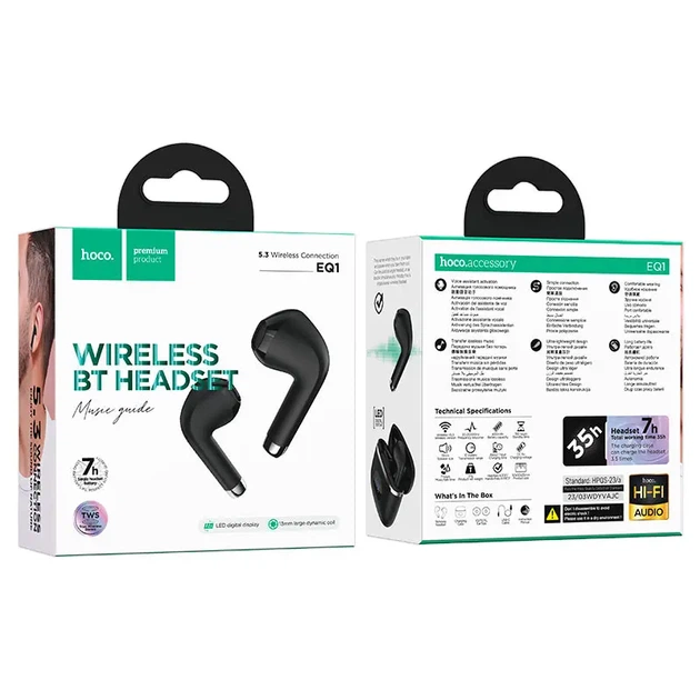 Bluetooth навушники HOCO EQ1 Bluetooth V5.3 TWS чорні - изображение 5