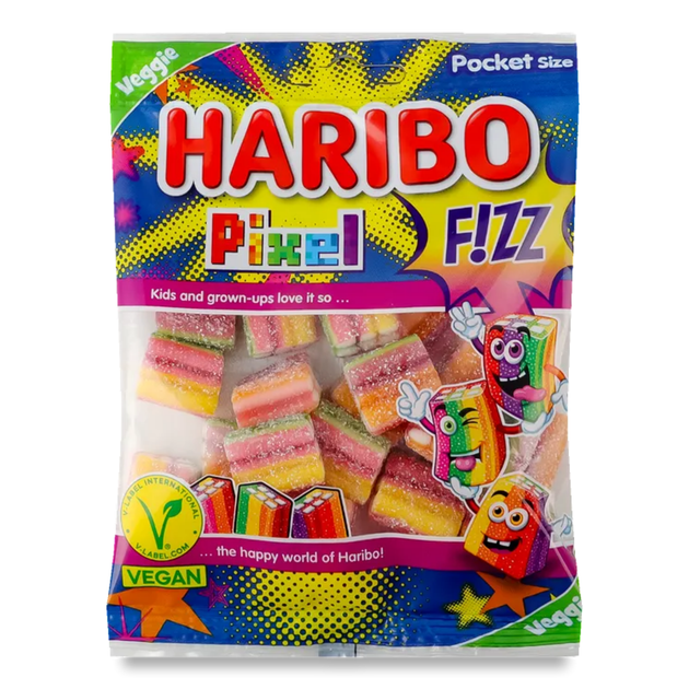 Желейні цукерки Haribo Pixel F!zz Vegan кисло солодкі 160 г - Фото 1 Желейні цукерки Haribo Pixel F!zz Vegan кисло солодкі 160 г - зображення 1