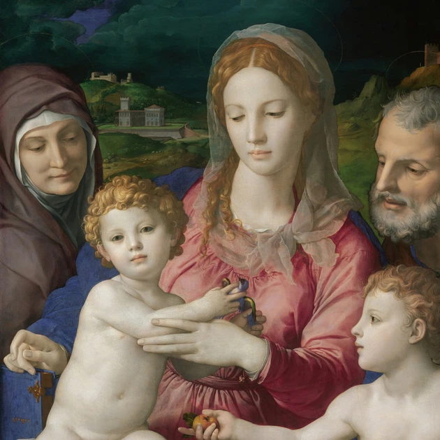 Інтер'єрна картина Свята Родина зі святою Анною, Бронзіно, Bronzino, Holy Family with St.Anne, 37×30 см (id6965) - зображення 5