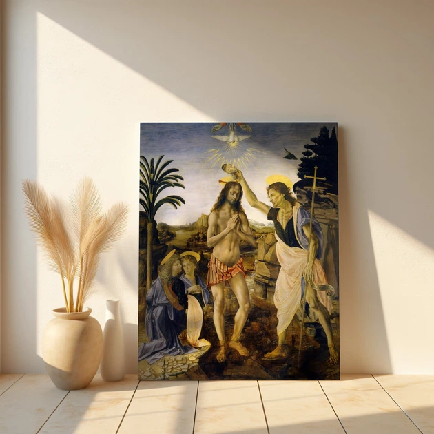 Інтер'єрна картина Хрещення Христа, Андреа дель Верроккйо, Andrea del Verrocchio, Baptism of Christ, 36×30 см (id6959) - зображення 2