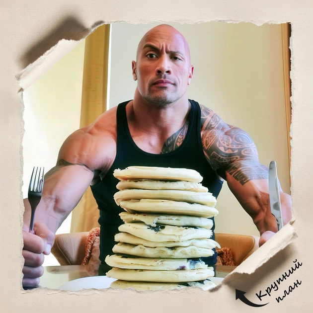 Постер Дуэйн Джонсон (Скала) и блинчики, Dwayne Johnson (The Rock) and pancakes, бодибилдер, юмор, A3 42×28 см (id6992) - изображение 4
