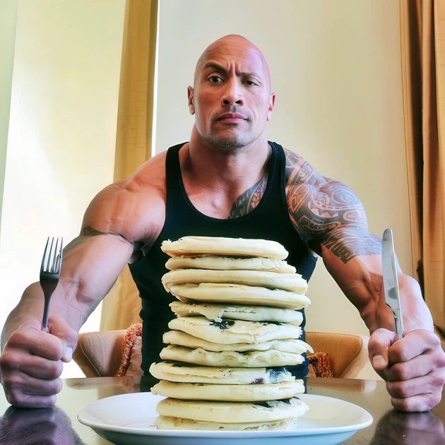 Інтер'єрна картина Двейн Джонсон (Скеля) та млинці, Dwayne Johnson (The Rock) and pancakes, бодібілдер, гумор, 42×28 см (id6992) - зображення 3