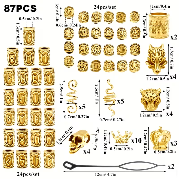 Набор бусин для дредов, бороды и волос 87 шт./компл. [DX311516/87pcs] Viking - изображение 2