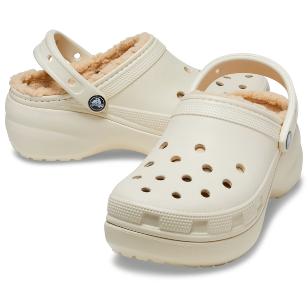 Зимние сабо на высокой платформе Crocs Classic Platform Lined Clog 39-40 р 25-25.5 см Бежевые 207938 M7/W9 Bone - изображение 3