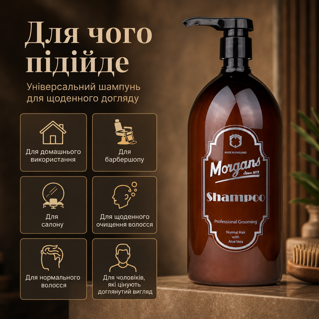 Шампунь Morgan's Men's Shampoo Salon Size 1000 мл для чоловіків з алое вера, кератином, зволоженням і очищенням, догляд для всіх типів волосся щодня - зображення 4