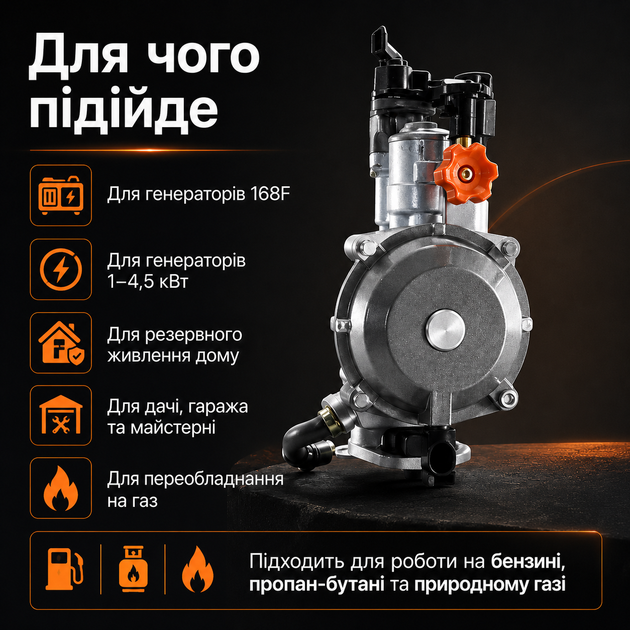 Газовый карбюратор LPG 168F для генератора 1–4,5 кВт под пропан-бутан, метан и бензин с диффузором 19/24 мм, запчасть для переоборудования двигателя - изображение 4
